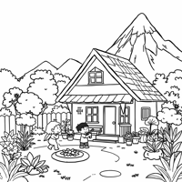 House Play Area With A Mountain View Coloring Page