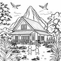 House Play Area With A Mountain View Coloring Page
