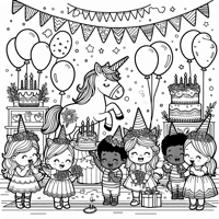 Unicorn Birthday Party Coloring Page