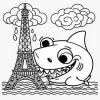 Shark Eating The Eiffel Tower Coloring Page