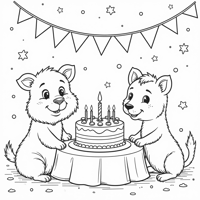 A Birthday Celebration In A Forest With Balloons... Coloring Page