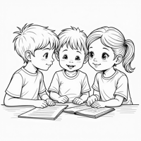 3 Children Working Together, Not Bullying Coloring Page