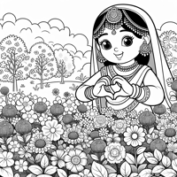 A Princess In A Flower Garden With Heartshaped... Coloring Page