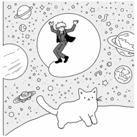 Deadpool Dancing On A Cat In Outer Space Coloring Page