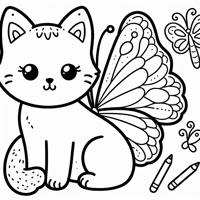 Butterfly Cat Coloring Page