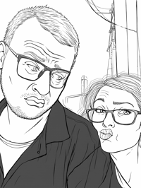 A Man And A Woman Are Standing Next To Each Other... Coloring Page