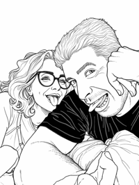 A Man And A Woman Are Sitting Next To Each Other... Coloring Page