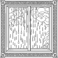 Crystal Raindrops Draw A Scene Of A Window With... Coloring Page