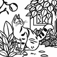 Cat Playing In The Garden Coloring Page