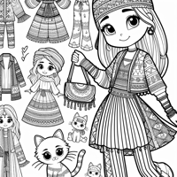 A Stylish 8 Year Old Girl With A Small Cat Coloring Page