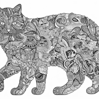 A Complex Cat Drawn Of Multiple Cats Coloring Page