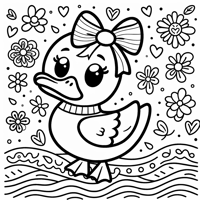 Duck With A Bow Coloring Page