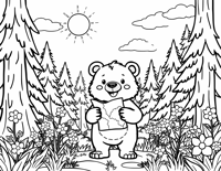 A Cheerful Bear Cub Holding A Map In One Paw... Coloring Page