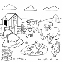 Super Simple Picture Of A Pig Cow Rooster Bear... Coloring Page