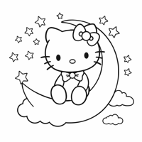 BEAUTIFUL HELLO KITTY WITH MOON AND STARS Coloring Page