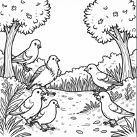 Garden With Birds And Land Animals No Humans Coloring Page
