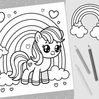 A Pony With A Rainbow And Clouds In The Corner Coloring Page