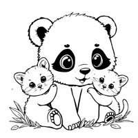Baby Panda With Kittens Coloring Page