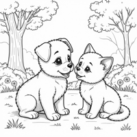 A Cute Puppy With A Cute Kitten Coloring Page