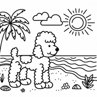 Less Curly Goldendoodle At The Beach Coloring Page