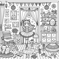 Young Girls Room Who Loves Cats And Enjoys Dance Coloring Page