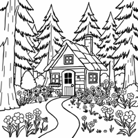 A Cottage In The Woods With A Brick Chimney Coloring Page