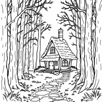 A Witchy Cottage In The Woods With A Brick Chimney Coloring Page