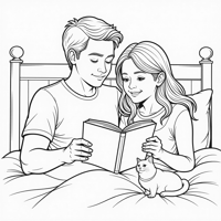 A Man And Woman Cuddling In Bed Together With A... Coloring Page
