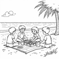 A Picnic At The Beach Coloring Page