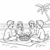 Romantic Picnic At The Beach Coloring Page