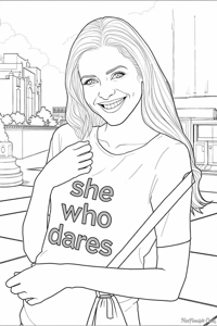 A Woman Is Standing Outside Smiling And Holding A... Coloring Page