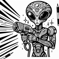 Alien Shooting A Laser Gun Coloring Page