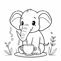 Elephant Making Tea Coloring Page