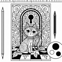 Gothic Whimsical Cheshire Cat Standing On A... Coloring Page