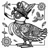 A Simple Thinline Steampunk Duck Looking Around... Coloring Page