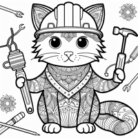 Mandala Image Of A Construction Cat Coloring Page