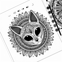 Mandala Image Of A Cat Alien Coloring Page