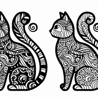 Zentangle Cat Balanced Design Coloring Page
