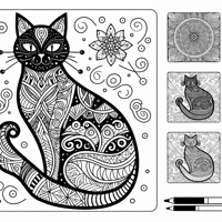 Zentangle Cat Balanced Design Coloring Page