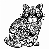 Zentangle Cat Balanced Design Coloring Page