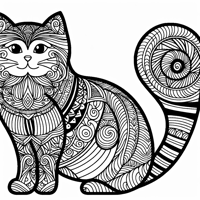 Zentangle Cat Balanced Design Coloring Page