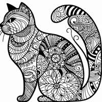 Zentangle Cat Balanced Design Coloring Page