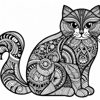 Zentangle Cat Balanced Design Coloring Page