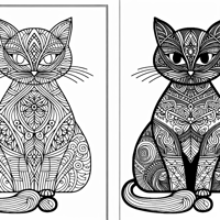 Zentangle Cat Balanced Design Coloring Page