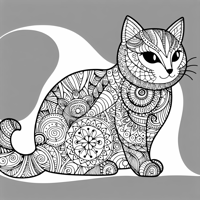 Zentangle Cat Balanced Design Coloring Page