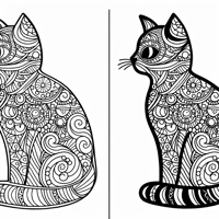 Zentangle Cat Balanced Design Coloring Page
