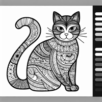 Zentangle Cat Balanced Design Coloring Page