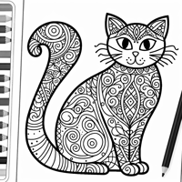 Zentangle Cat Coloring Page