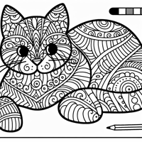 Zentangle Cat Coloring Page
