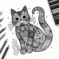 Zentangle Cat Coloring Page